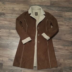 Women’s Vintage Brown Suede Coat with Cream Lining